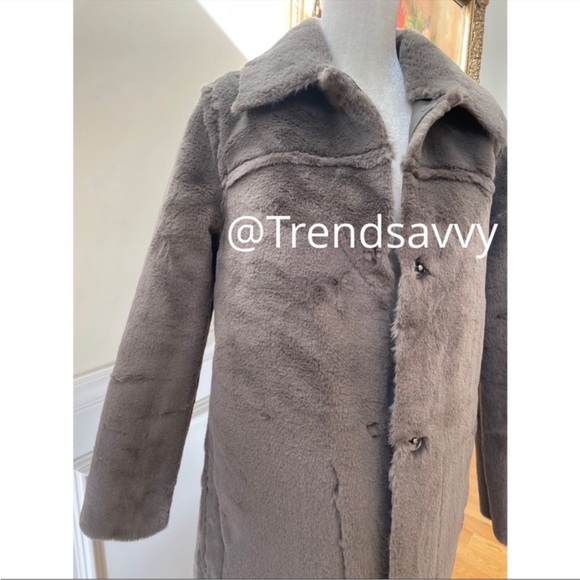 ANTHROPOLOGIE Maeve Kerry Reversible Faux Fur Shearling Long Coat Dark Grey NWT - Picture 8 of 14